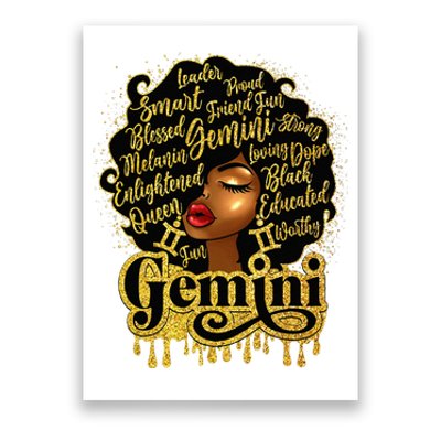 Gemini Girl Zodiac Sign Birthday Queen Afro Black Poster