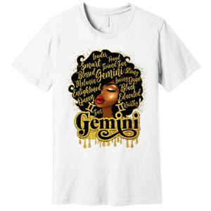 Gemini Girl Zodiac Sign Birthday Queen Afro Black Premium T-Shirt