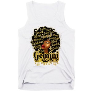 Gemini Girl Zodiac Sign Birthday Queen Afro Black Tank Top