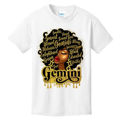 Gemini Girl Zodiac Sign Birthday Queen Afro Black Kids T-Shirt