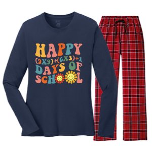 Groovy Happy 100 Days Of School Math Formula Teachers Women's Long Sleeve Flannel Pajama Set 