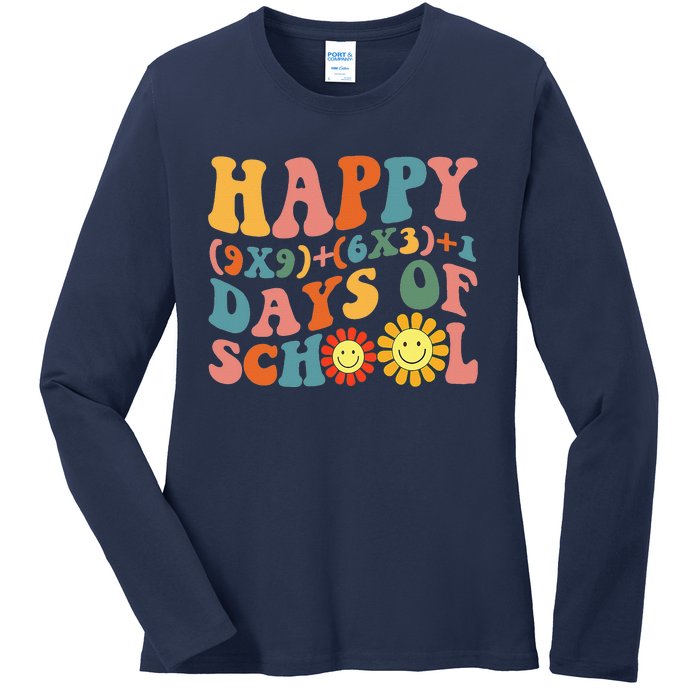 Groovy Happy 100 Days Of School Math Formula Teachers Ladies Long Sleeve Shirt