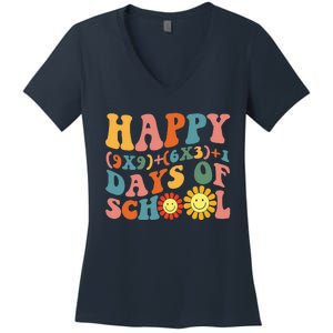 Groovy Happy 100 Days Of School Math Formula Teachers Women's V-Neck T-Shirt