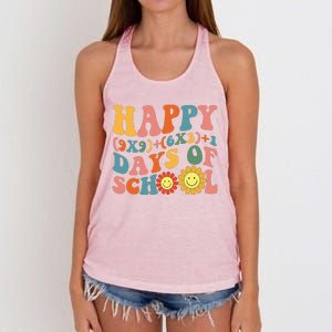 Groovy Happy 100 Days Of School Math Formula Teachers Women's Knotted Racerback Tank