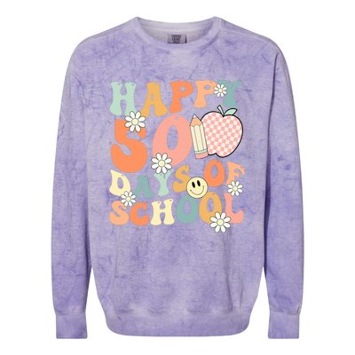 Groovy Happy 50 Days Of School 50th Day Of School Students Colorblast Crewneck Sweatshirt