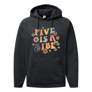 Groovy Hippie 5 Is A Vibe Boy 5th Birthday Party Decoration Performance Fleece Hoodie