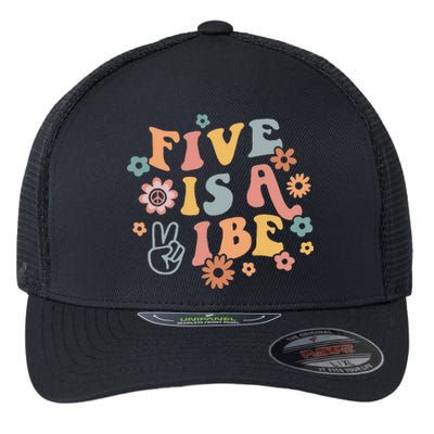 Groovy Hippie 5 Is A Vibe Boy 5th Birthday Party Decoration Flexfit Unipanel Trucker Cap