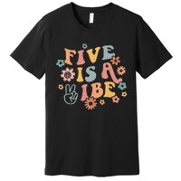 Groovy Hippie 5 Is A Vibe Boy 5th Birthday Party Decoration Premium T-Shirt