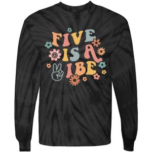 Groovy Hippie 5 Is A Vibe Boy 5th Birthday Party Decoration Tie-Dye Long Sleeve Shirt