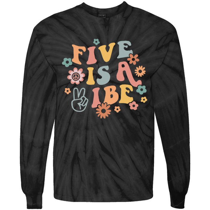 Groovy Hippie 5 Is A Vibe Boy 5th Birthday Party Decoration Tie-Dye Long Sleeve Shirt