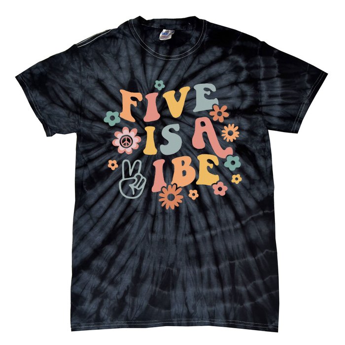 Groovy Hippie 5 Is A Vibe Boy 5th Birthday Party Decoration Tie-Dye T-Shirt