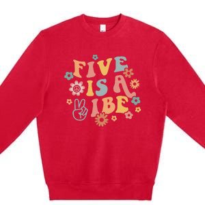 Groovy Hippie 5 Is A Vibe Boy 5th Birthday Party Decoration Premium Crewneck Sweatshirt