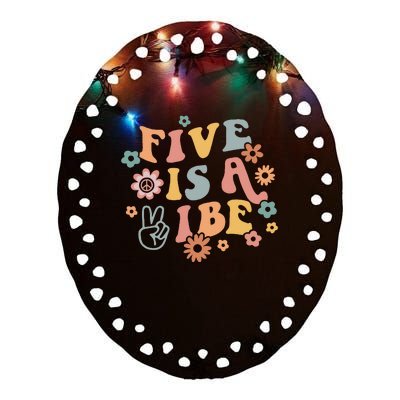 Groovy Hippie 5 Is A Vibe Boy 5th Birthday Party Decoration Ceramic Oval Ornament