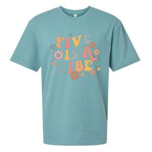 Groovy Hippie 5 Is A Vibe Boy 5th Birthday Party Decoration Sueded Cloud Jersey T-Shirt