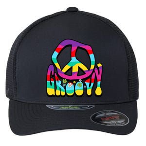 Groovy Hippie 60s 70s Peace Sign Symbol 1970s Flower Power Meaningful Gift Flexfit Unipanel Trucker Cap