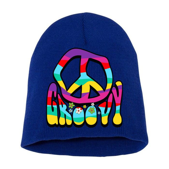 Groovy Hippie 60s 70s Peace Sign Symbol 1970s Flower Power Meaningful Gift Short Acrylic Beanie