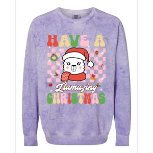 Groovy Have A Llamazing Christmas Llama Santa Ki Colorblast Crewneck Sweatshirt