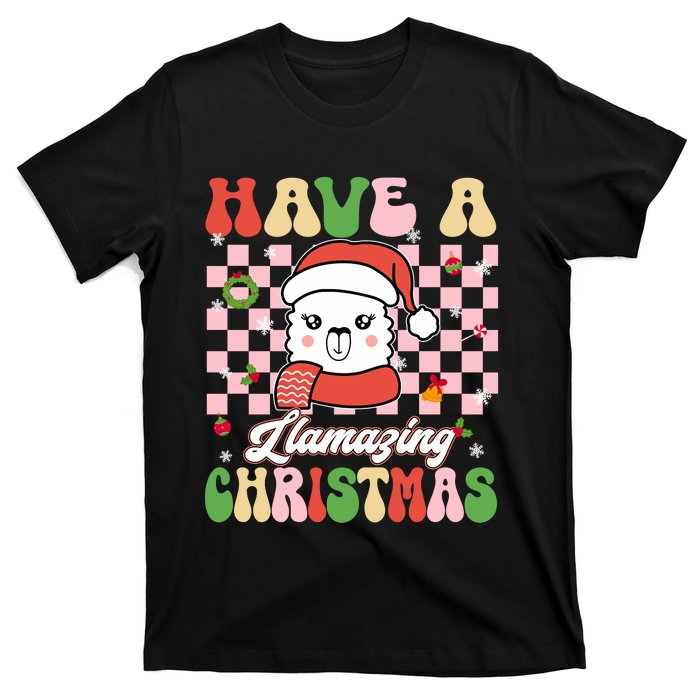 Groovy Have A Llamazing Christmas Llama Santa Ki T-Shirt