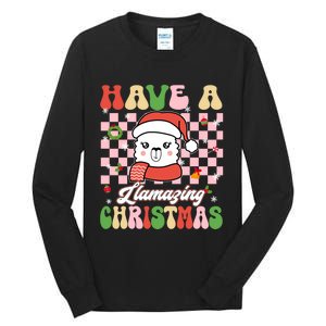 Groovy Have A Llamazing Christmas Llama Santa Ki Tall Long Sleeve T-Shirt