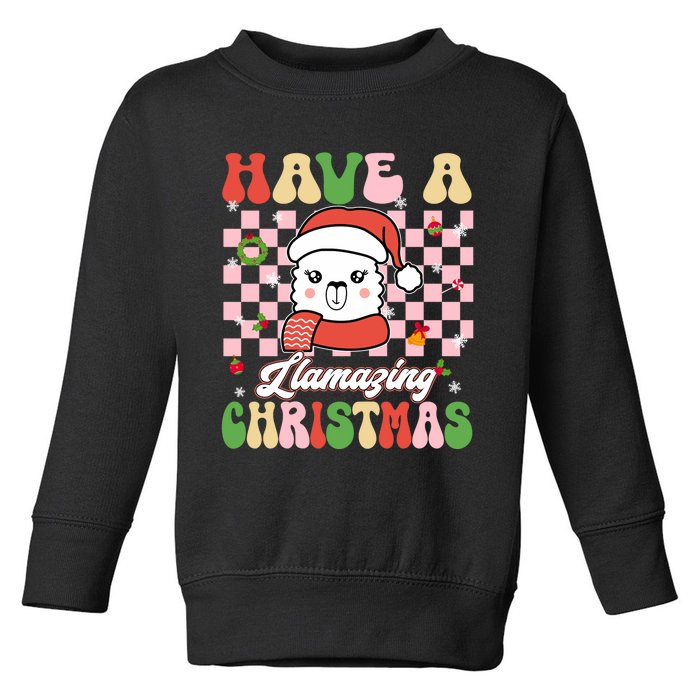 Groovy Have A Llamazing Christmas Llama Santa Ki Toddler Sweatshirt