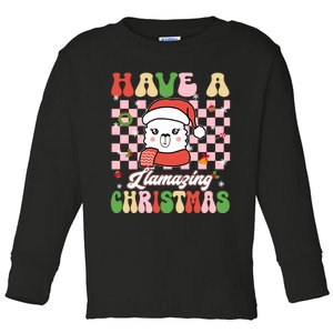 Groovy Have A Llamazing Christmas Llama Santa Ki Toddler Long Sleeve Shirt