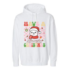 Groovy Have A Llamazing Christmas Llama Santa Ki Garment-Dyed Fleece Hoodie