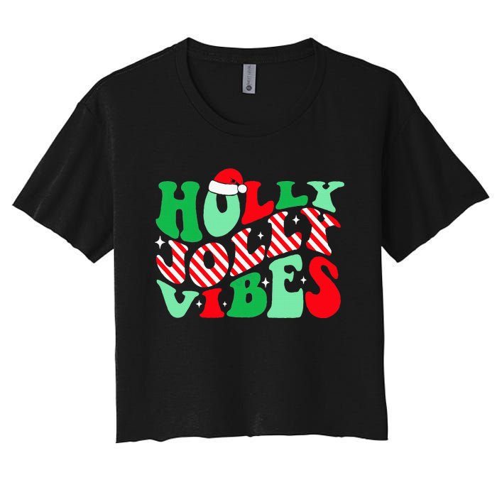 Groovy Have A Holly Xmas Jolly Christmas Santa Hat Women's Crop Top Tee