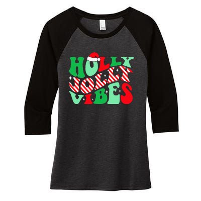 Groovy Have A Holly Xmas Jolly Christmas Santa Hat Women's Tri-Blend 3/4-Sleeve Raglan Shirt