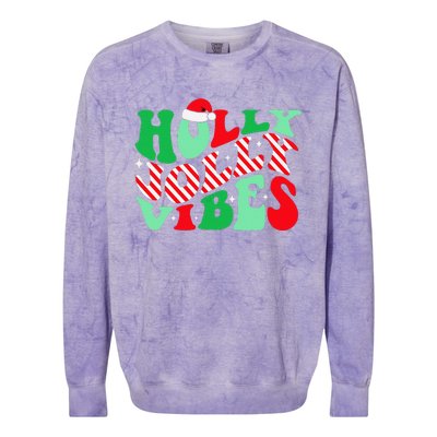 Groovy Have A Holly Xmas Jolly Christmas Santa Hat Colorblast Crewneck Sweatshirt