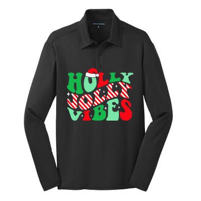 Groovy Have A Holly Xmas Jolly Christmas Santa Hat Silk Touch Performance Long Sleeve Polo