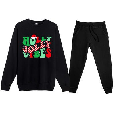 Groovy Have A Holly Xmas Jolly Christmas Santa Hat Premium Crewneck Sweatsuit Set