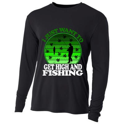 Get High And Fishing Cannabis Thc Cbd Marjuana Pot Funny Gift Cooling Performance Long Sleeve Crew