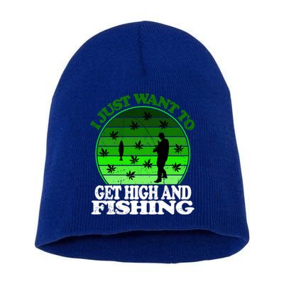 Get High And Fishing Cannabis Thc Cbd Marjuana Pot Funny Gift Short Acrylic Beanie