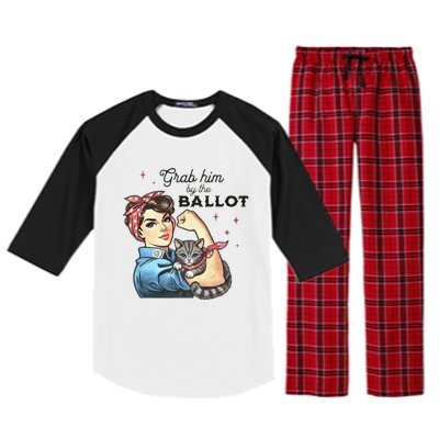 Grab Him By The Ballot Childless Cat Lady Election 2024 Raglan Sleeve Pajama Set