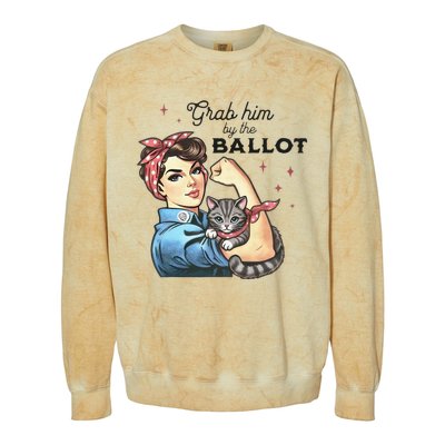 Grab Him By The Ballot Childless Cat Lady Election 2024 Colorblast Crewneck Sweatshirt