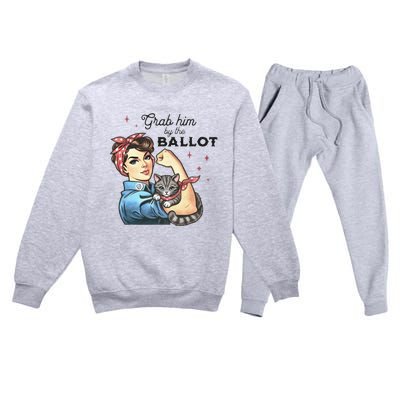 Grab Him By The Ballot Childless Cat Lady Election 2024 Premium Crewneck Sweatsuit Set