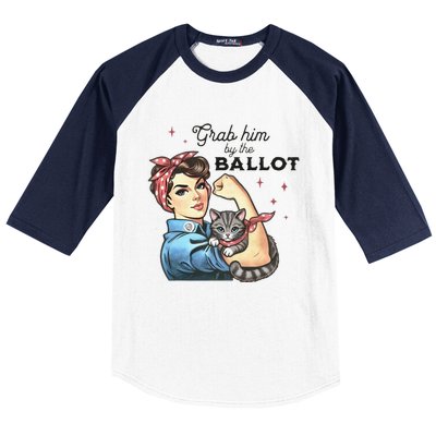 Grab Him By The Ballot Childless Cat Lady Election 2024 Baseball Sleeve Shirt