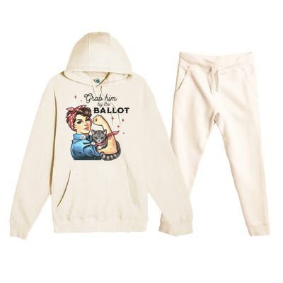 Grab Him By The Ballot Childless Cat Lady Election 2024 Premium Hooded Sweatsuit Set