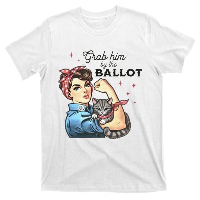 Grab Him By The Ballot Childless Cat Lady Election 2024 T-Shirt