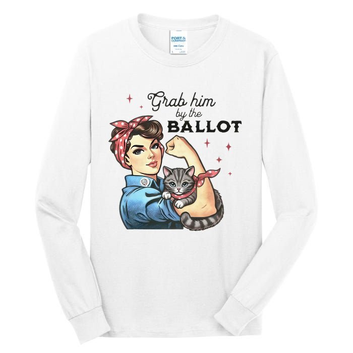 Grab Him By The Ballot Childless Cat Lady Election 2024 Tall Long Sleeve T-Shirt