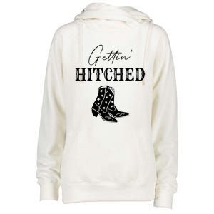 Getting Hitched Bride Western Bachelorette Party Womens Funnel Neck Pullover Hood