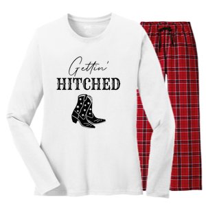 Getting Hitched Bride Western Bachelorette Party Women's Long Sleeve Flannel Pajama Set 