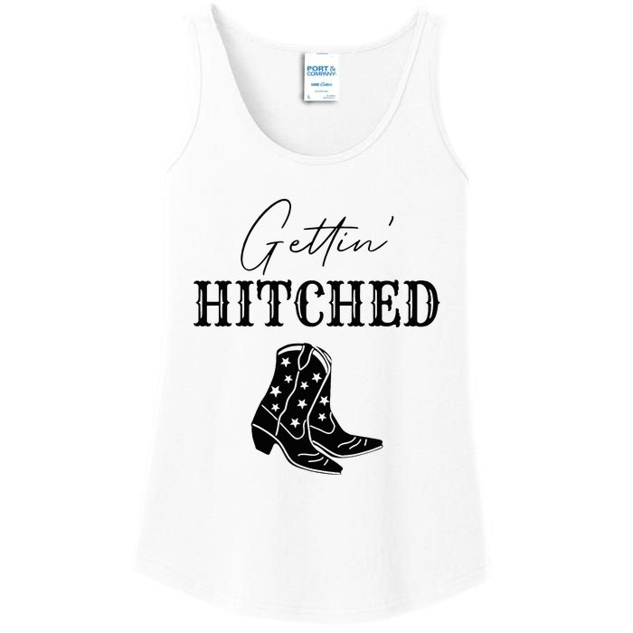 Getting Hitched Bride Western Bachelorette Party Ladies Essential Tank