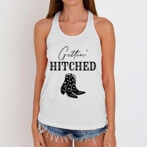 Getting Hitched Bride Western Bachelorette Party Women's Knotted Racerback Tank