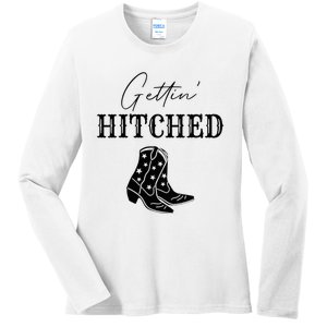 Getting Hitched Bride Western Bachelorette Party Ladies Long Sleeve Shirt