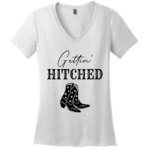 Getting Hitched Bride Western Bachelorette Party Women's V-Neck T-Shirt