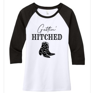 Getting Hitched Bride Western Bachelorette Party Women's Tri-Blend 3/4-Sleeve Raglan Shirt