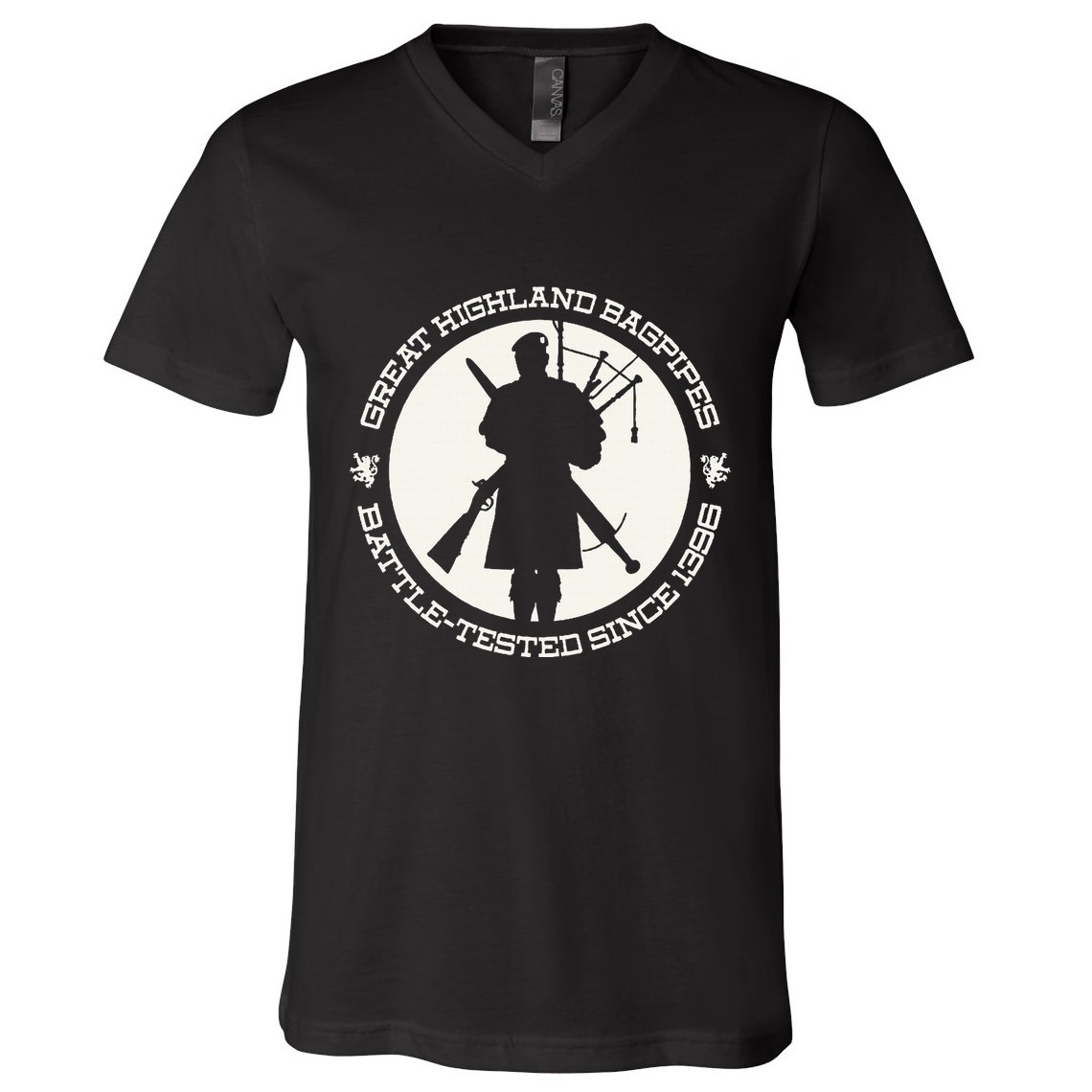 Great Highland Bagpipes Battle Tested Since 1396 V-Neck T-Shirt