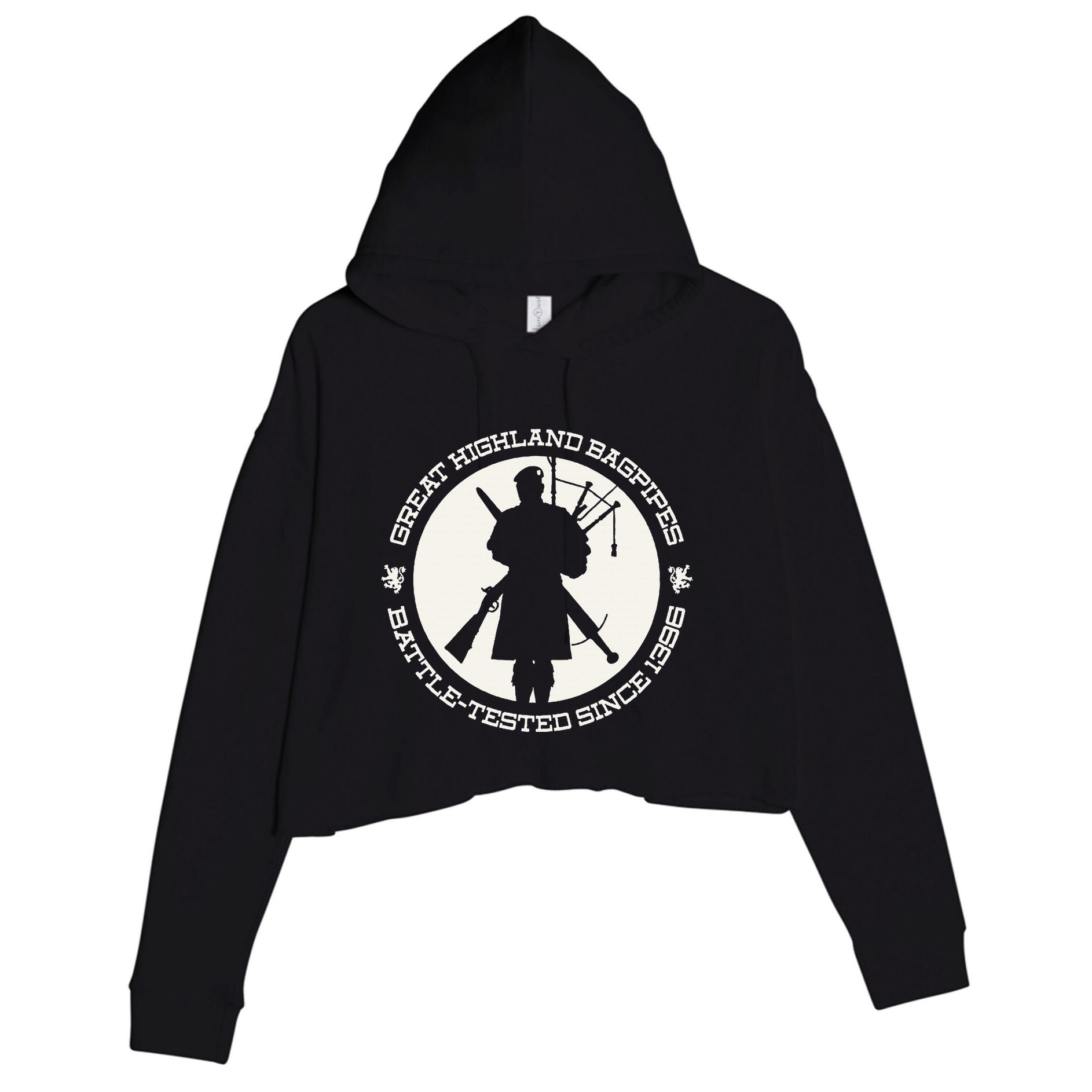Great Highland Bagpipes Battle Tested Since 1396 Crop Fleece Hoodie
