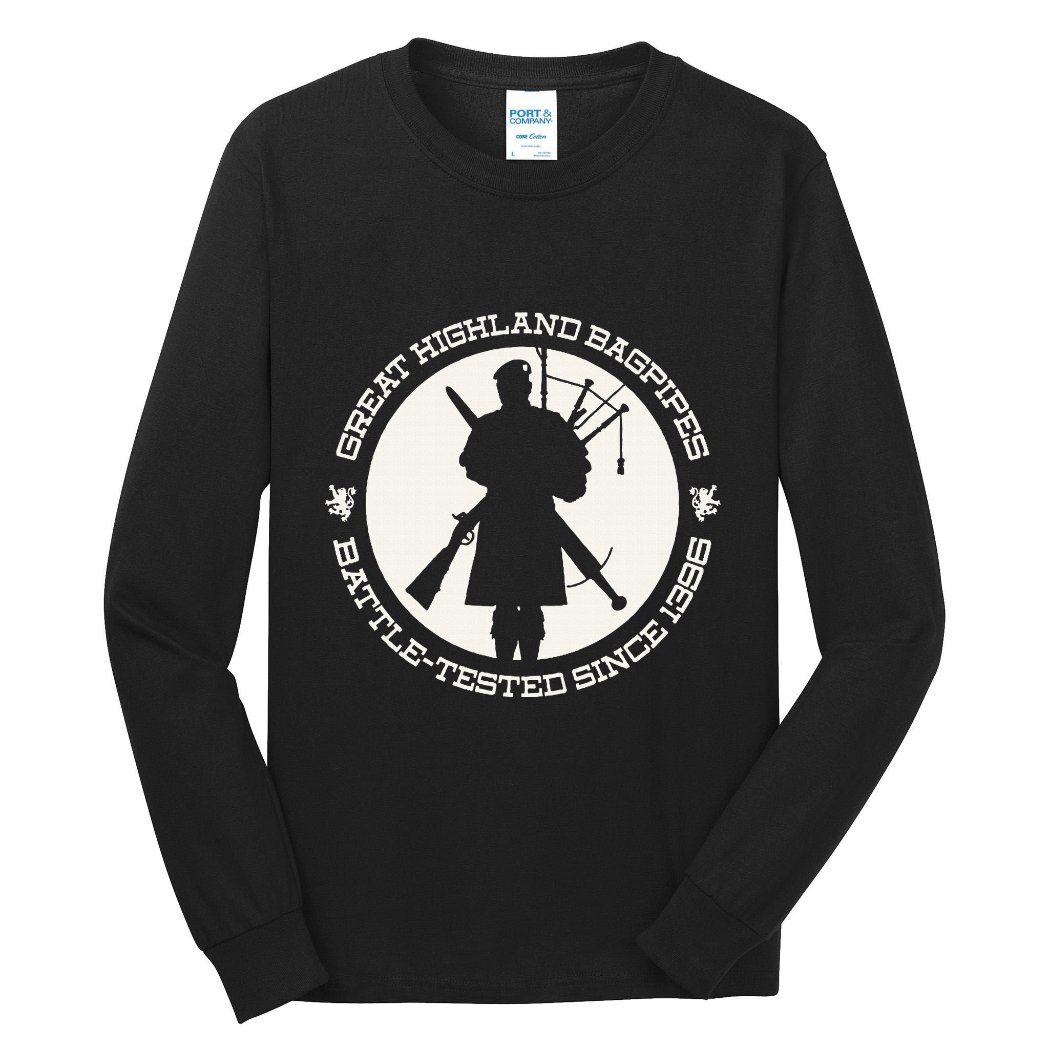 Great Highland Bagpipes Battle Tested Since 1396 Tall Long Sleeve T-Shirt
